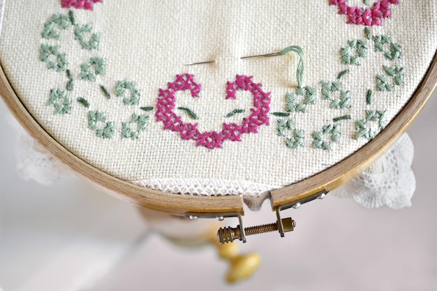 Цветочная вышивка крупным планом